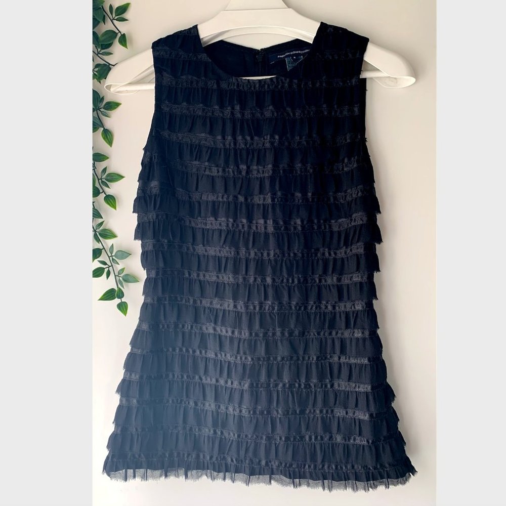 French Connection Silk Trim Ruffle Tank Top